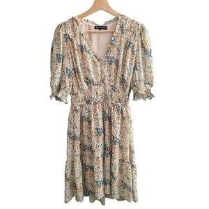 Gibsonlook Floral Cottagecore Smocked Mini Dress Puff Sleeve Small